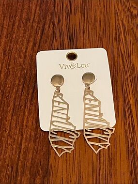 Viv & Lou Gold-tone Kentucky Outline Dangle Earrings